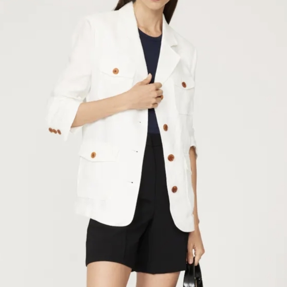 like new Dunst Dian Summer White Linen Blazer Jacket With Button Accents